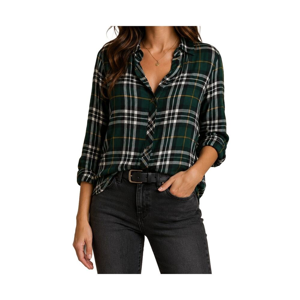 Faherty Malibu Ivy Plaid Button Up Shirt Green Tartan Cotton Size S